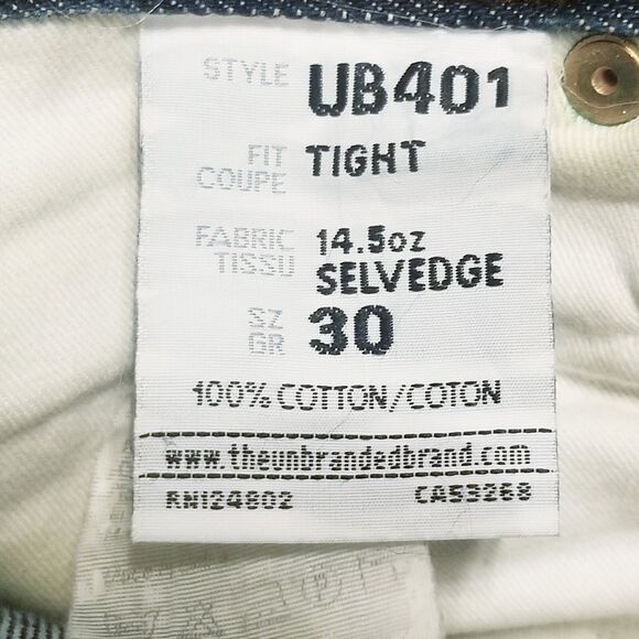 Unbranded Brand UB401 Jeans Size 30 Selvedge Tight 14.5 oz Button Fly (31x31.5) - Picture 6 of 6